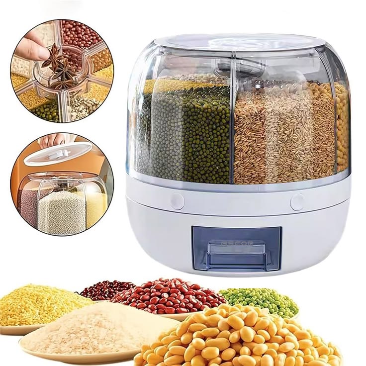 Dispensador de alimentos com rotação de 360° e 6 compartimentos - Recipiente Hermético