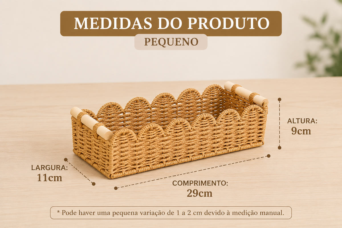 Cesta Organizadora Trançada em Bambu - Organizador para Mesa, Chá, Cosméticos, Snacks e Brinquedos