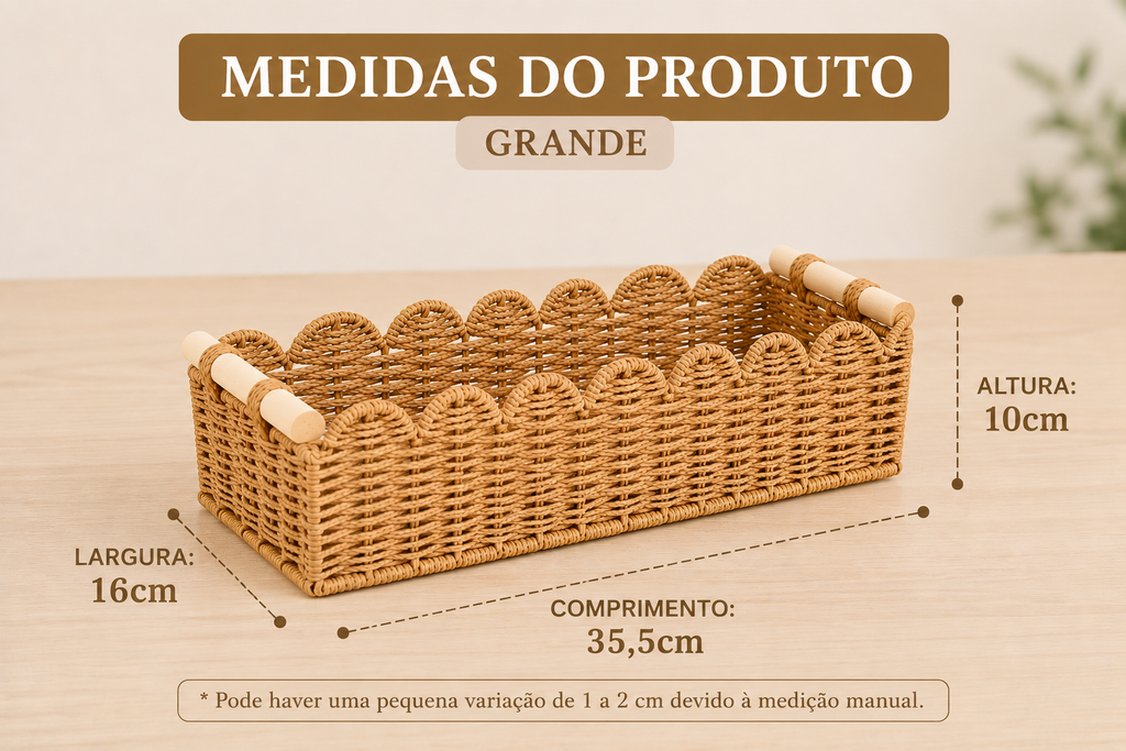 Cesta Organizadora Trançada em Bambu - Organizador para Mesa, Chá, Cosméticos, Snacks e Brinquedos