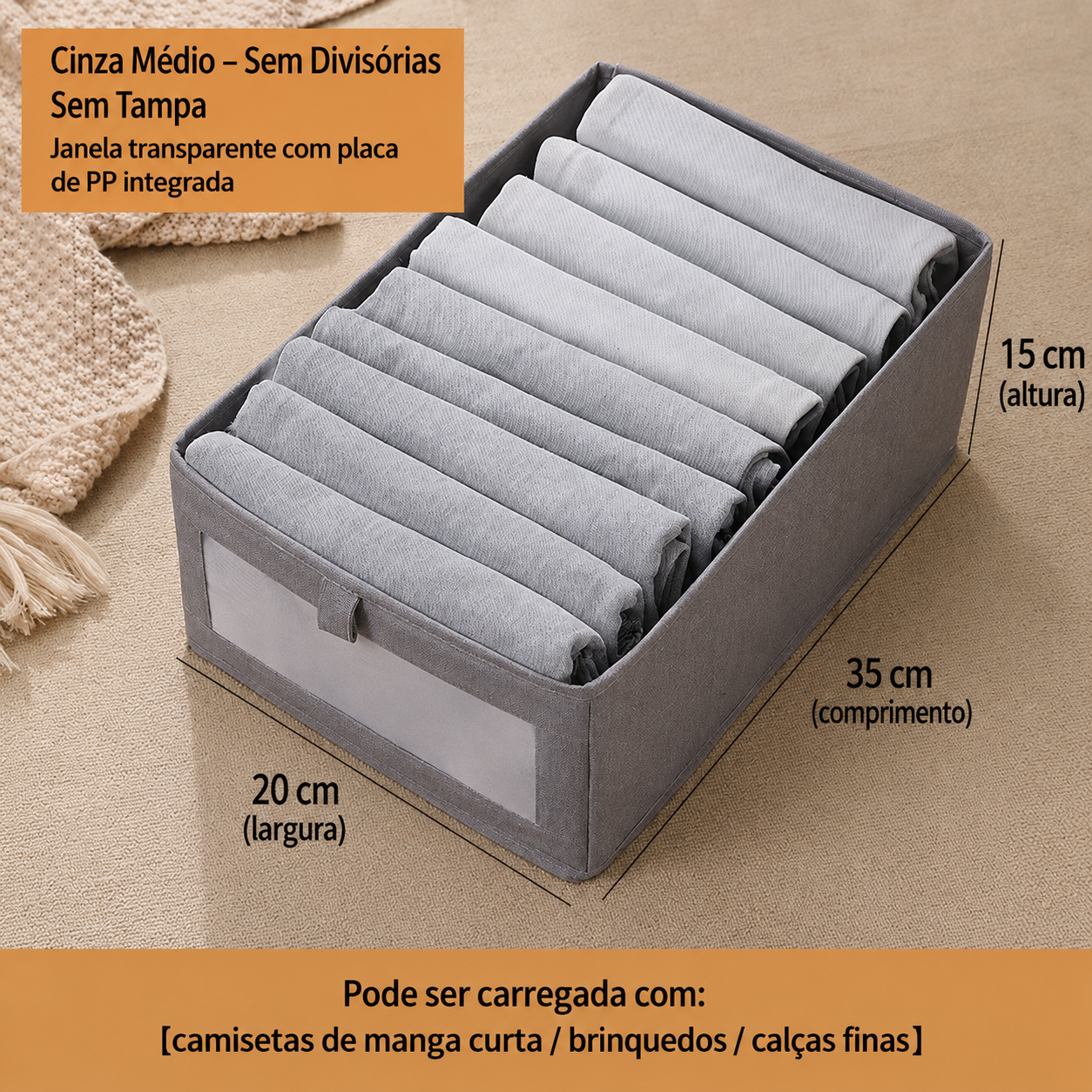 Organizador Dobrável Premium –  Tecido Linho -  Ideal para Gavetas e Guarda-Roupas
