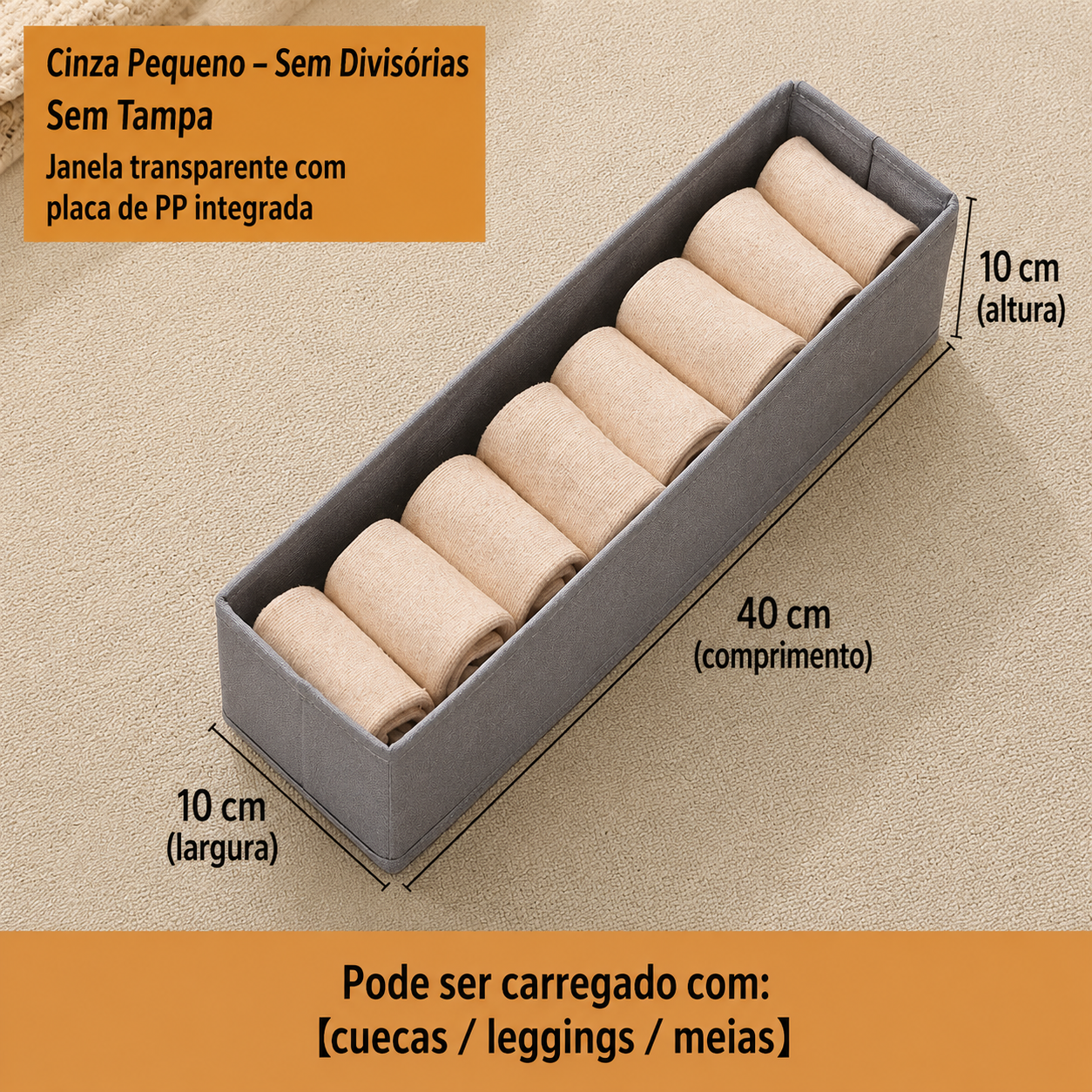 Organizador Dobrável Premium –  Tecido Linho -  Ideal para Gavetas e Guarda-Roupas