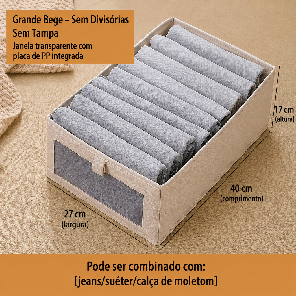 Organizador Dobrável Premium –  Tecido Linho -  Ideal para Gavetas e Guarda-Roupas