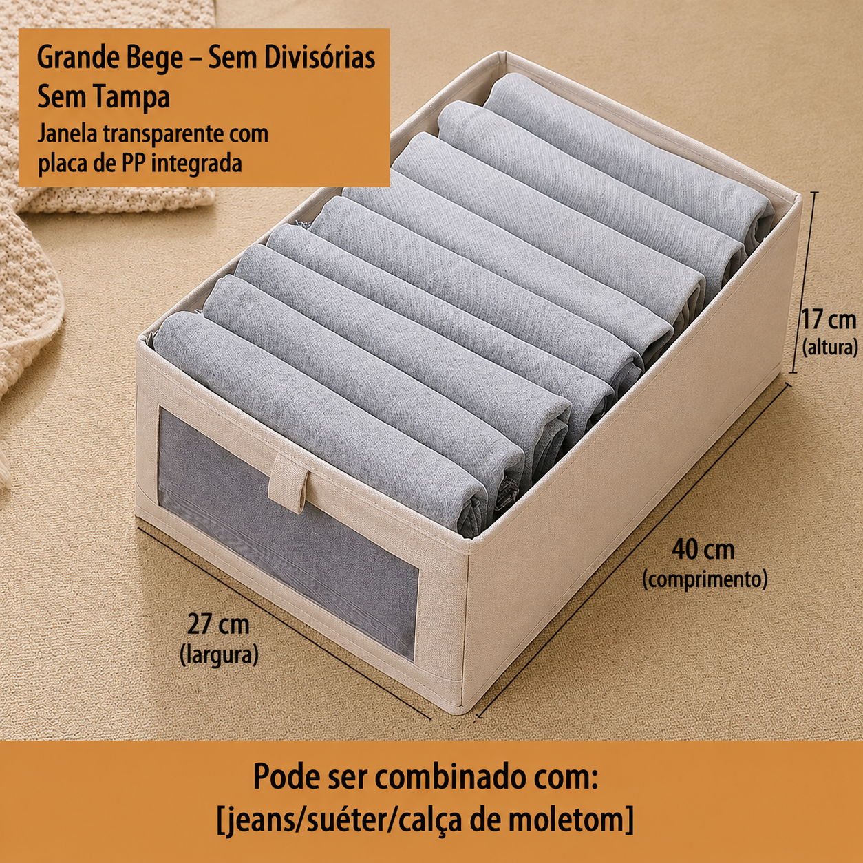 Organizador Dobrável Premium –  Tecido Linho -  Ideal para Gavetas e Guarda-Roupas