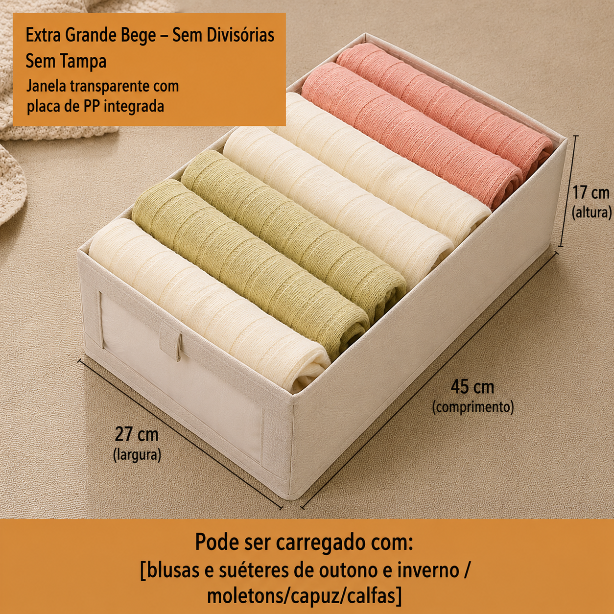 Organizador Dobrável Premium –  Tecido Linho -  Ideal para Gavetas e Guarda-Roupas