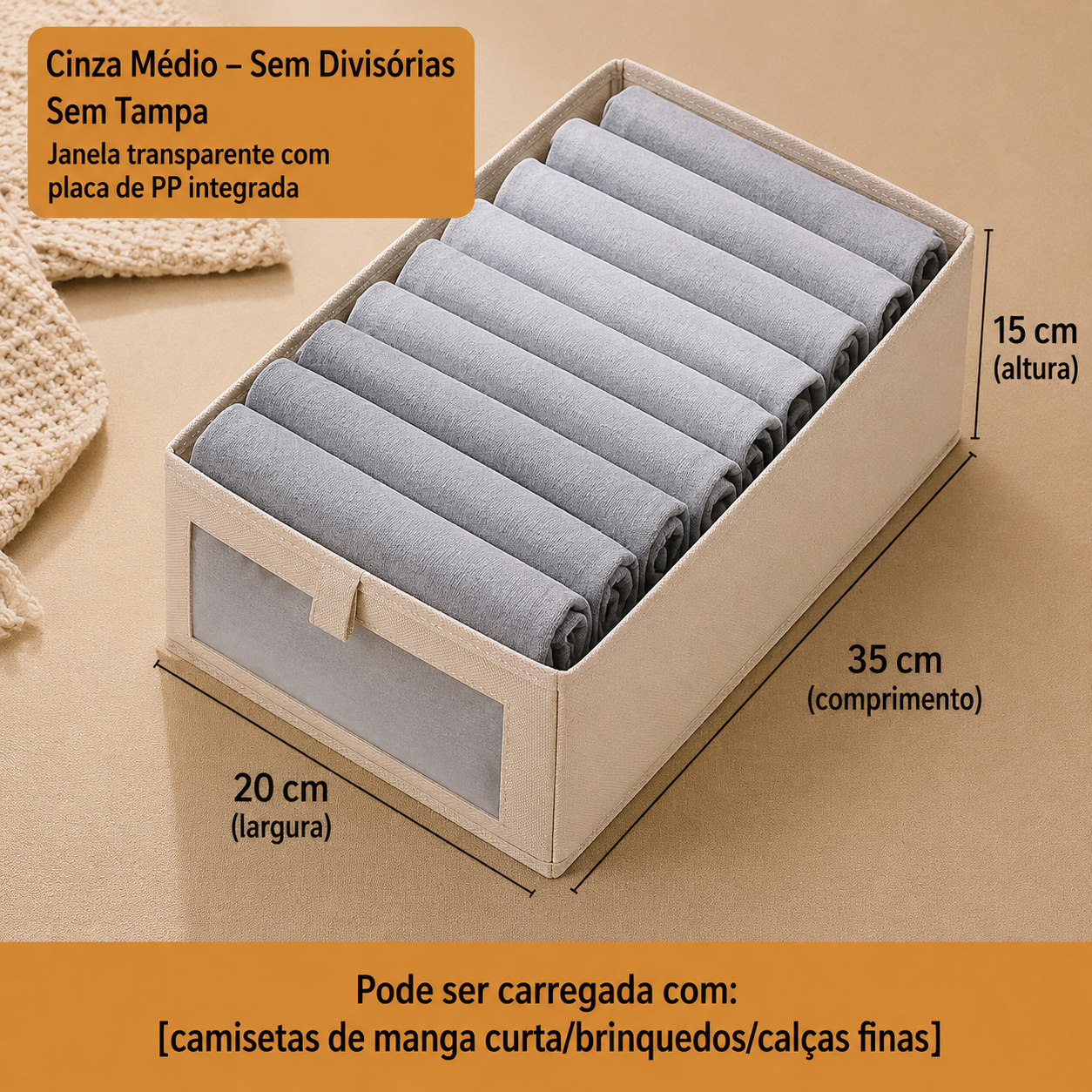 Organizador Dobrável Premium –  Tecido Linho -  Ideal para Gavetas e Guarda-Roupas