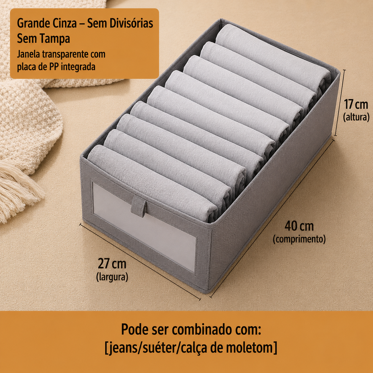 Organizador Dobrável Premium –  Tecido Linho -  Ideal para Gavetas e Guarda-Roupas