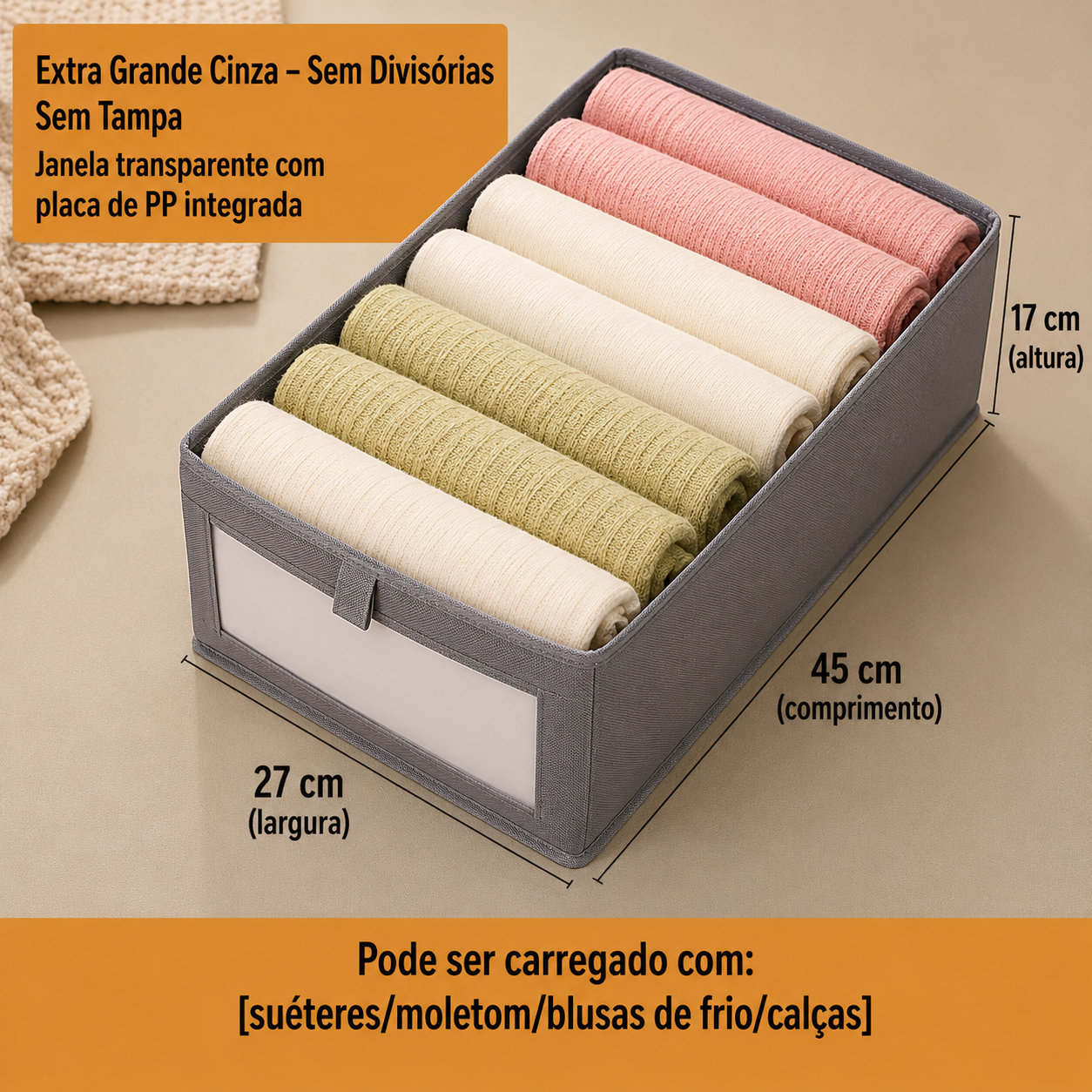 Organizador Dobrável Premium –  Tecido Linho -  Ideal para Gavetas e Guarda-Roupas