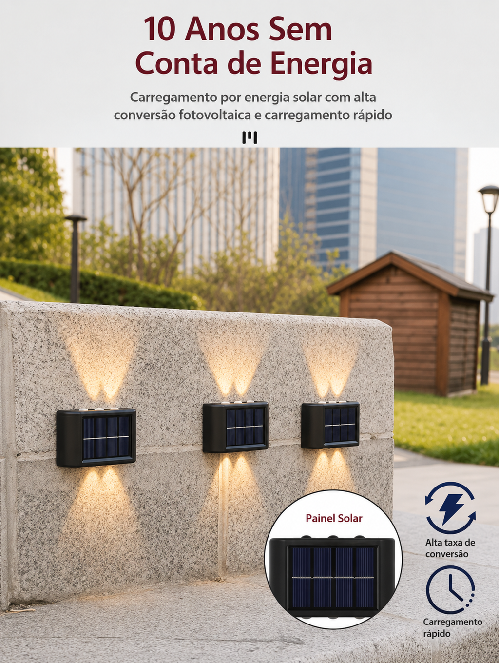 Luminária de parede externa solar LED à prova d'água com sensor crepuscular