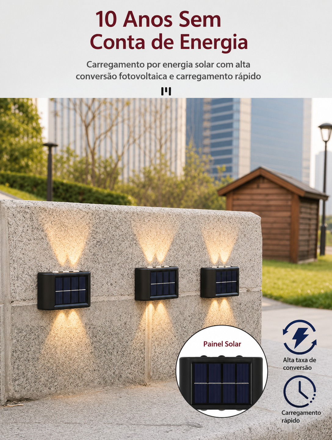 Luminária de parede externa solar LED à prova d'água com sensor crepuscular