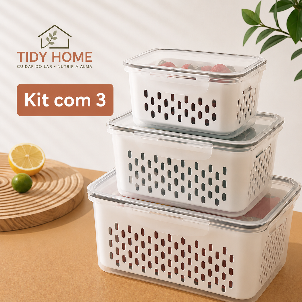 Kit 3 Pote Hermético para Frutas e Vegetais | Conservação e Organização na Geladeira