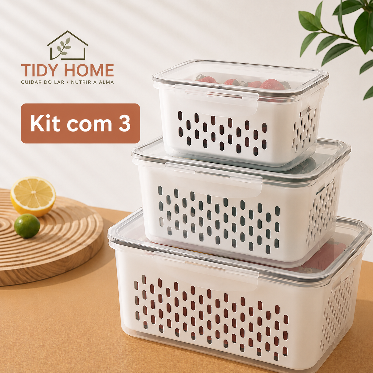 Kit 3 Pote Hermético para Frutas e Vegetais | Conservação e Organização na Geladeira