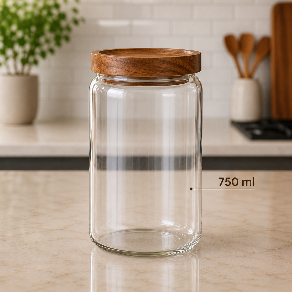Pote Hermético de Vidro com Tampa de Bambu – Ideal para Café, Cereais, Grãos e Temperos