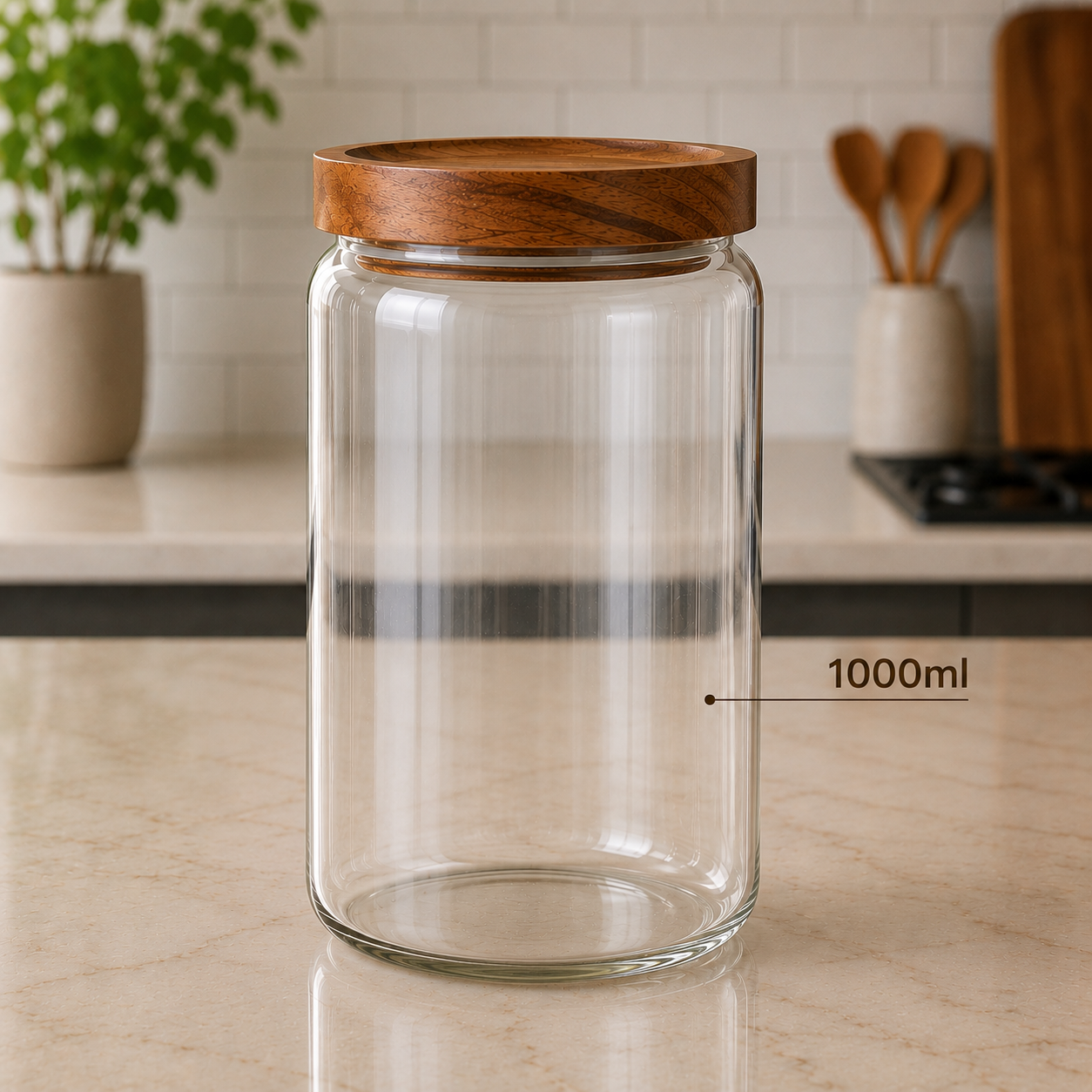 Pote Hermético de Vidro com Tampa de Bambu – Ideal para Café, Cereais, Grãos e Temperos