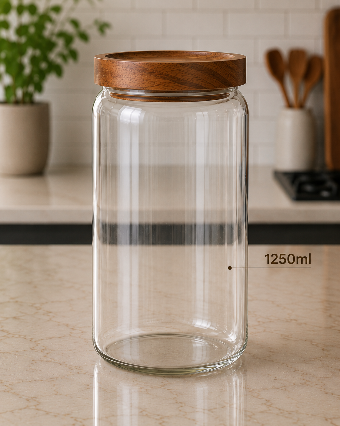 Pote Hermético de Vidro com Tampa de Bambu – Ideal para Café, Cereais, Grãos e Temperos