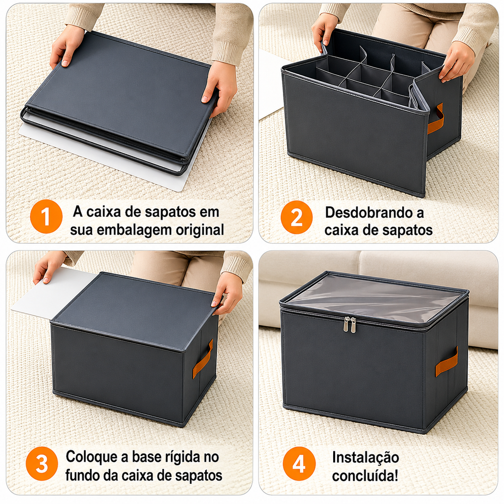 Caixa Organizadora Dobrável com 12 Compartimentos – Organização Inteligente para Sapatos, Roupas e Jeans