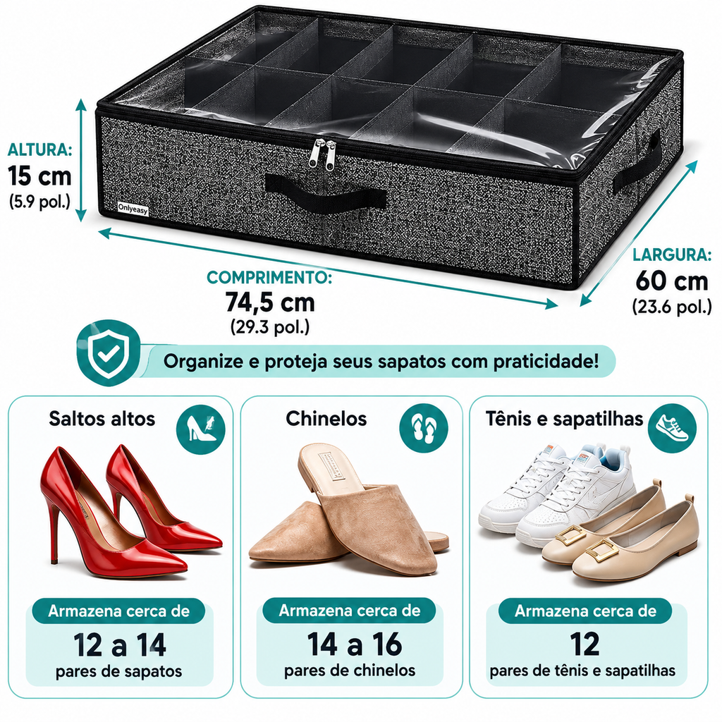 Organizador Premium para até 12 Pares de Sapatos –  Com Visor Transparente