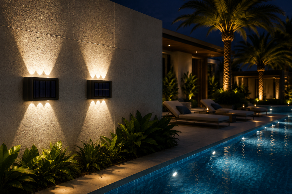 Luminária de parede externa solar LED à prova d'água com sensor crepuscular