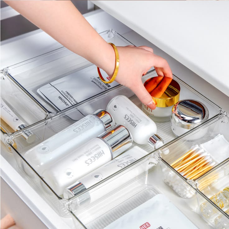Kit 4 Organizadores de Gaveta Transparentes – Ideal para Maquiagem, Escritório e Banheiro