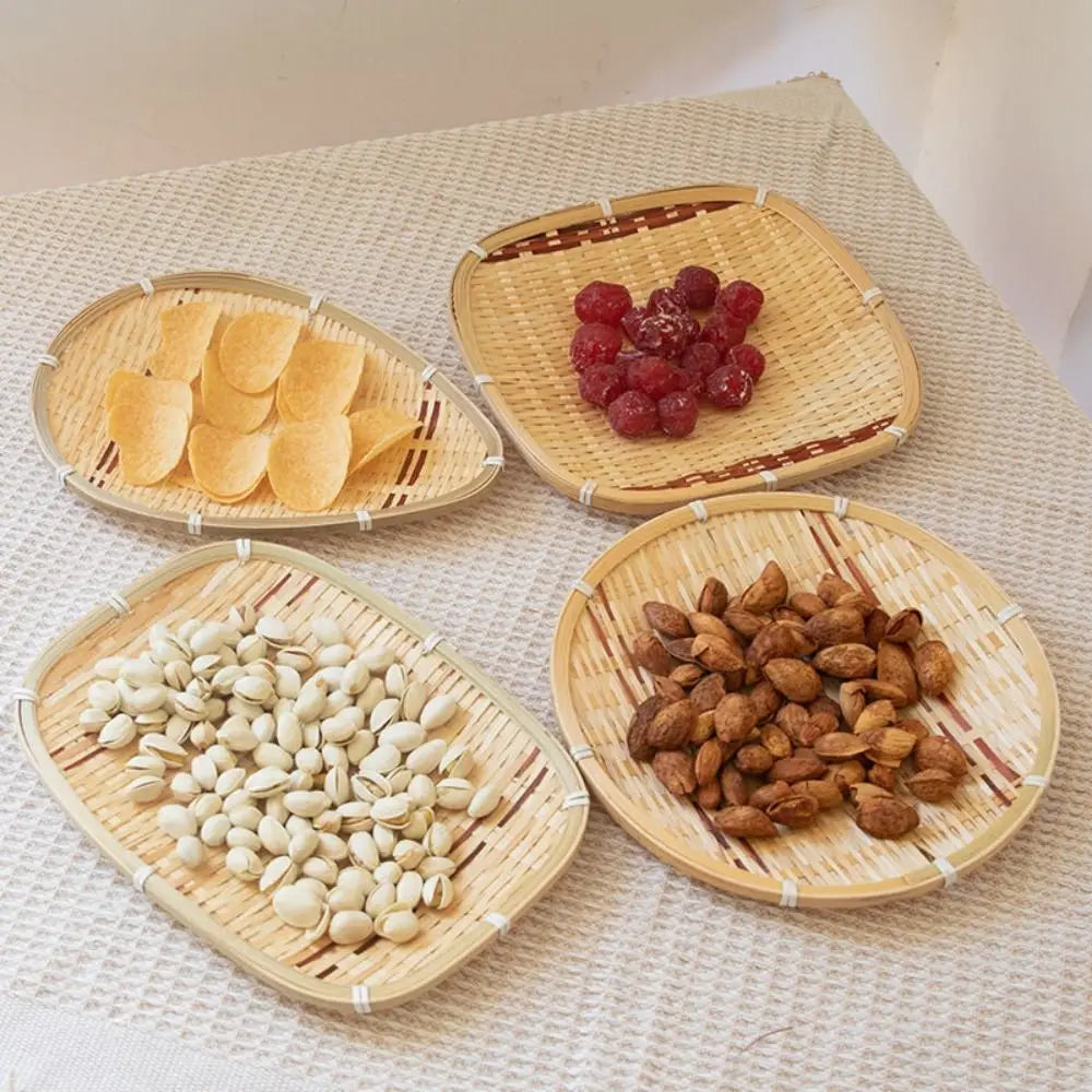 Bandeja Organizadora Trançada para Alimentos-Vegetais - Pães -  Bandeja de servir em Bambu