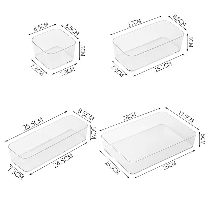 Kit 4 Organizadores de Gaveta Transparentes – Ideal para Maquiagem, Escritório e Banheiro