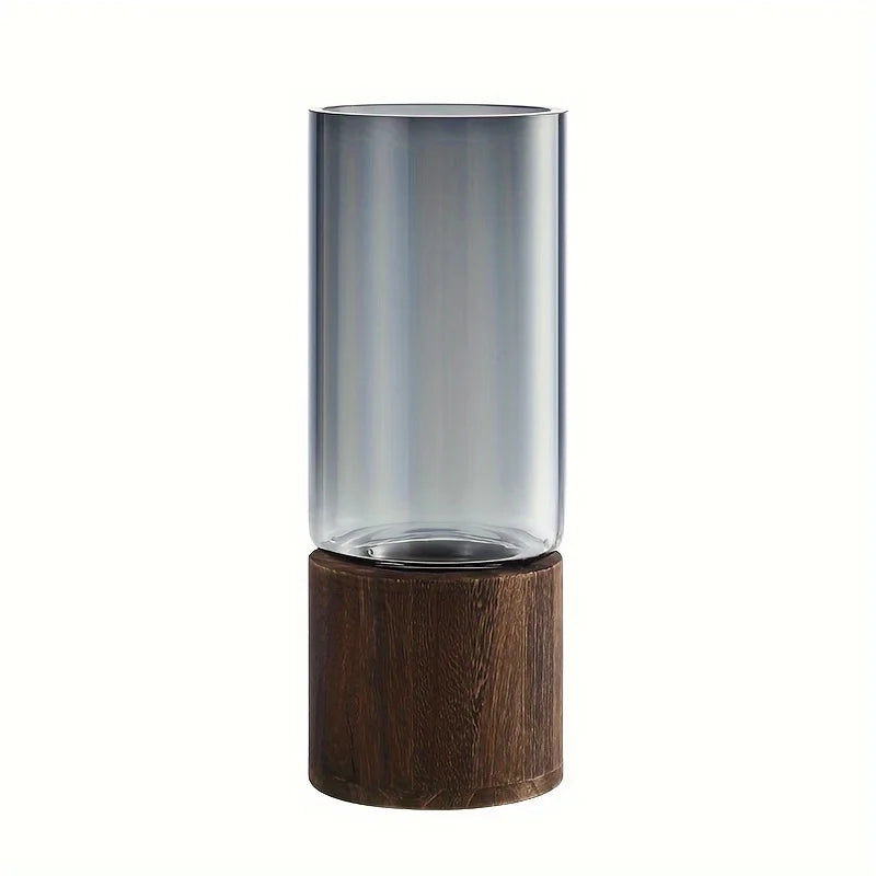 Vaso de Vidro Elegante com Base de Madeira para Plantas Hidropônica