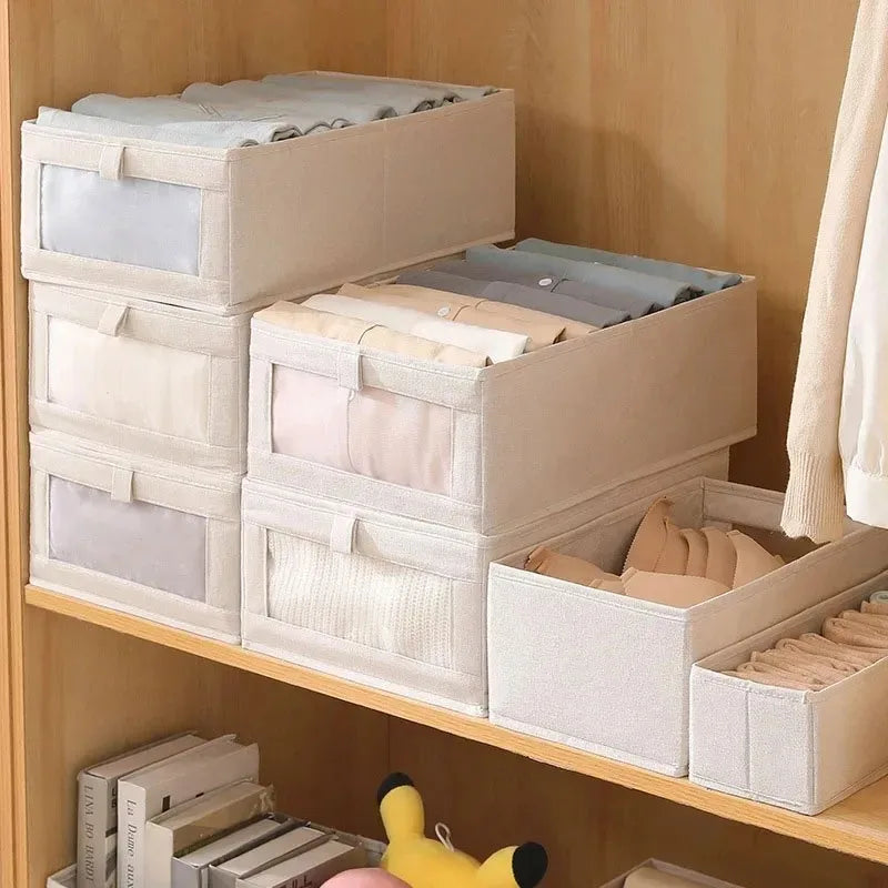 Organizador Dobrável Premium –  Tecido Linho -  Ideal para Gavetas e Guarda-Roupas