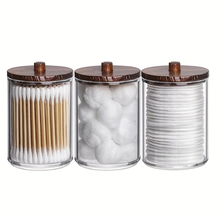 Kit Organizador para Banheiro em Acrílico Transparente – Porta Cotonetes, Algodão e Acessórios (1, 2, 3 ou 4 Peças
