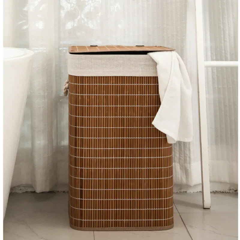 Cesto Organizador de Roupas em Bambu Natural com Tampa – Multifuncional para Quarto e Casa