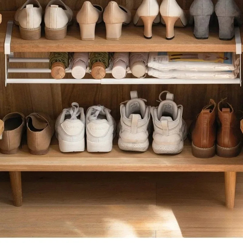 Organizador de Sapatos Ajustável com Cesto Suspenso - Mais Espaço para Seu Armário