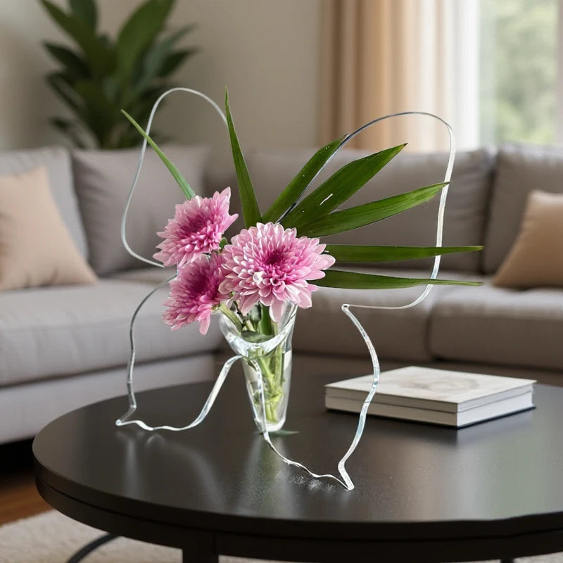 Vaso Acrílico Transparente com Borboleta Decorativa