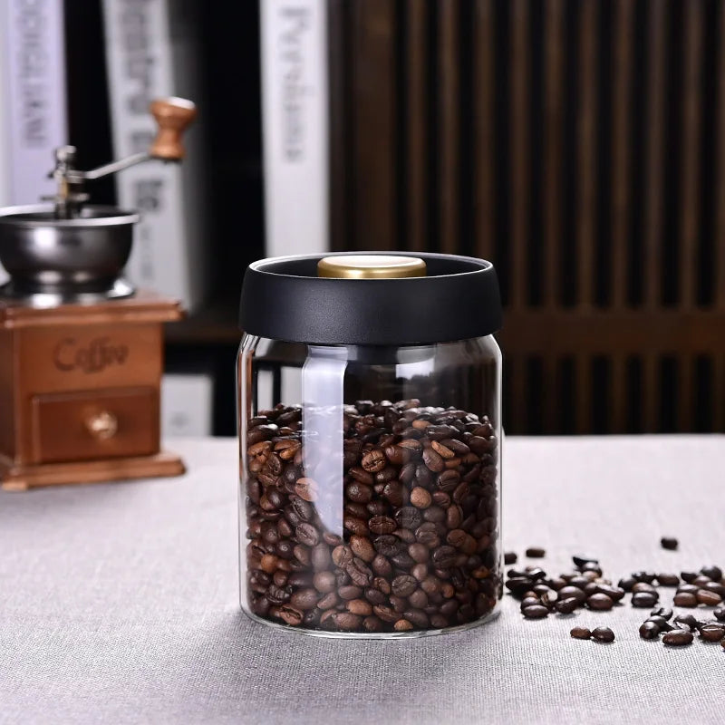 Pote Hermético a Vácuo para Café em Grãos – Vidro com Tampa de Preservação de Aroma e Frescor