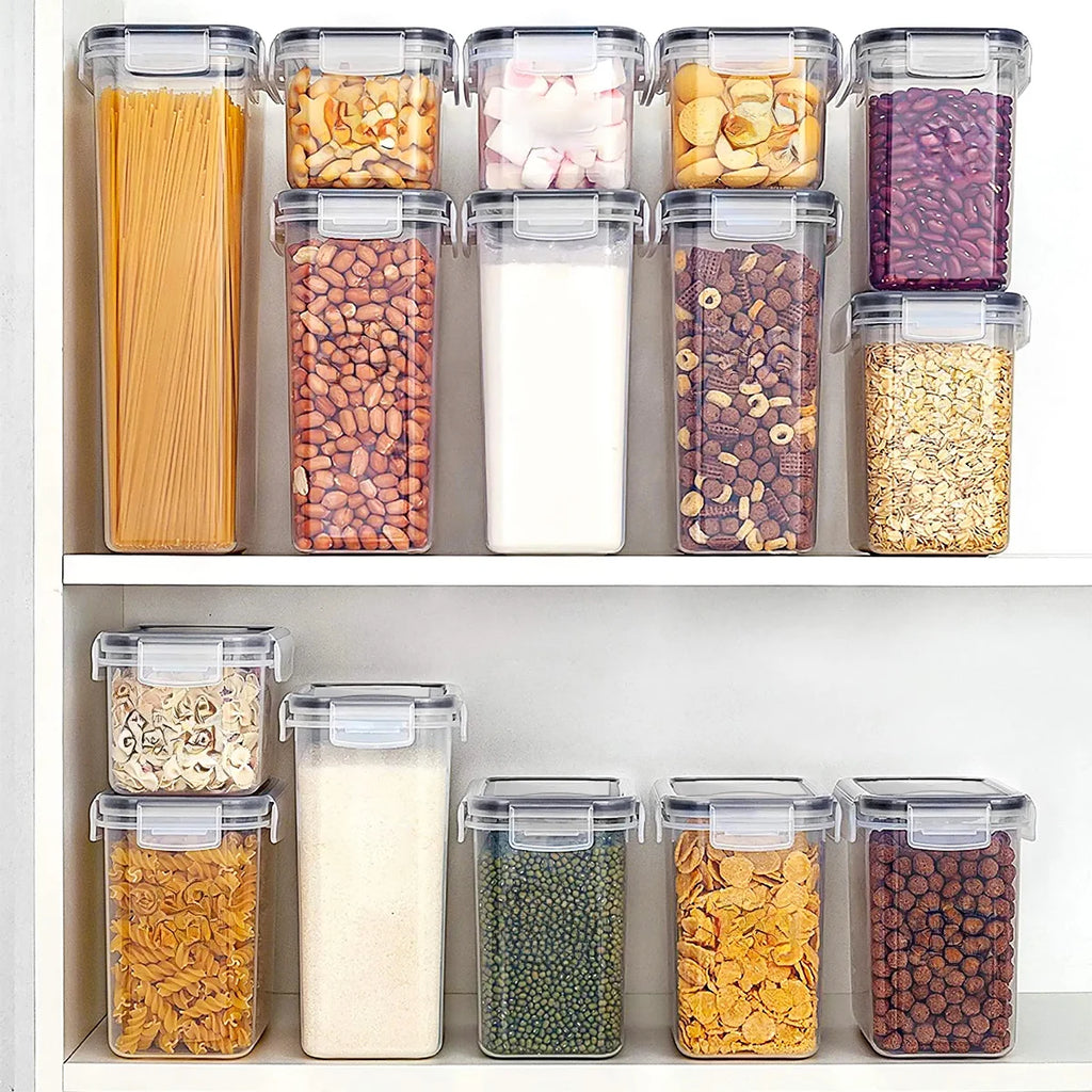 Kit com 15 Potes Herméticos para Mantimentos – Organizadores de Cozinha com Vedação Airtight