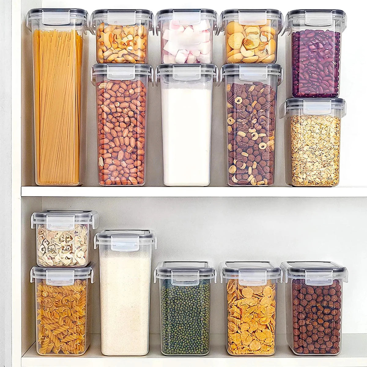 Kit com 15 Potes Herméticos para Mantimentos – Organizadores de Cozinha com Vedação Airtight