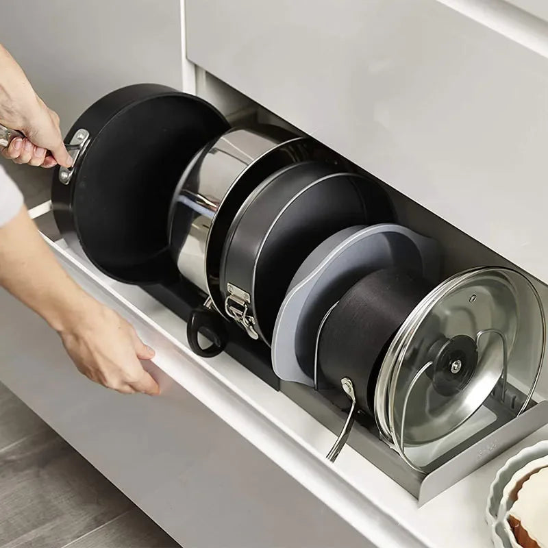 Organizador Expansível para Panelas e Tampas em Aço Inox - 6 compartimentos