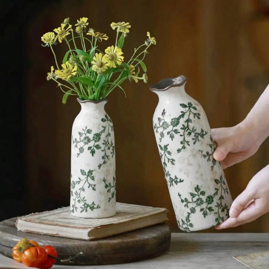 Vaso de Cerâmica Craquelada para Flores – Vaso Hidropônico Decorativo para Mesa