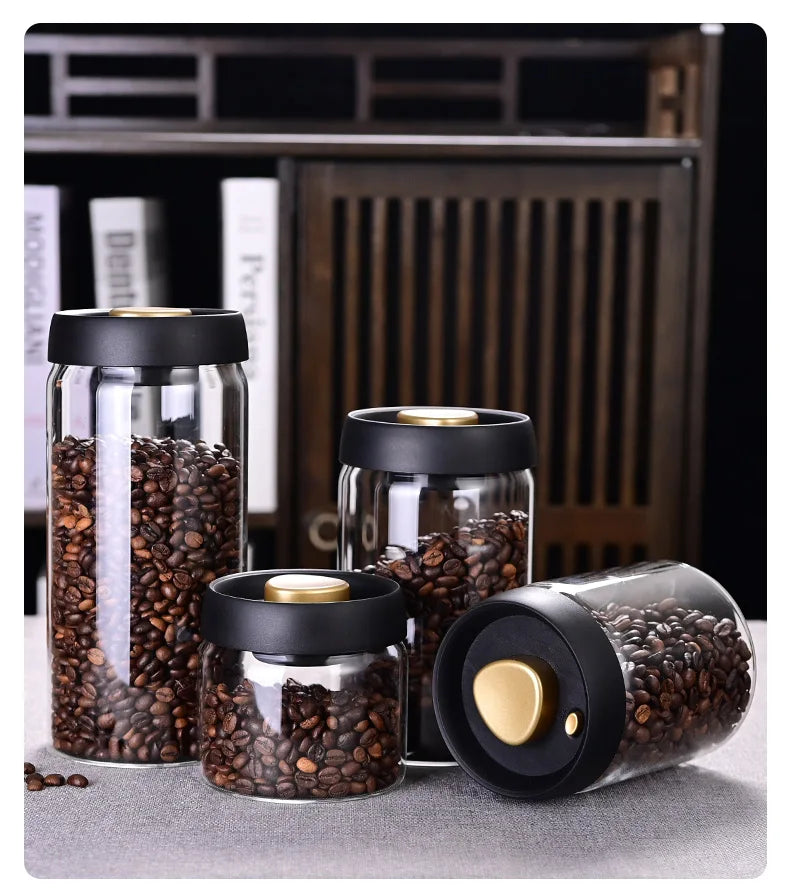Pote Hermético a Vácuo para Café em Grãos – Vidro com Tampa de Preservação de Aroma e Frescor