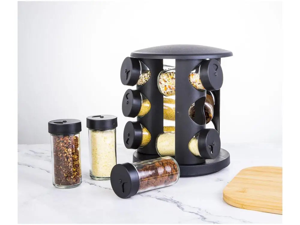 Porta-Tempero de Vidro com Suporte Giratório - 10 Peças