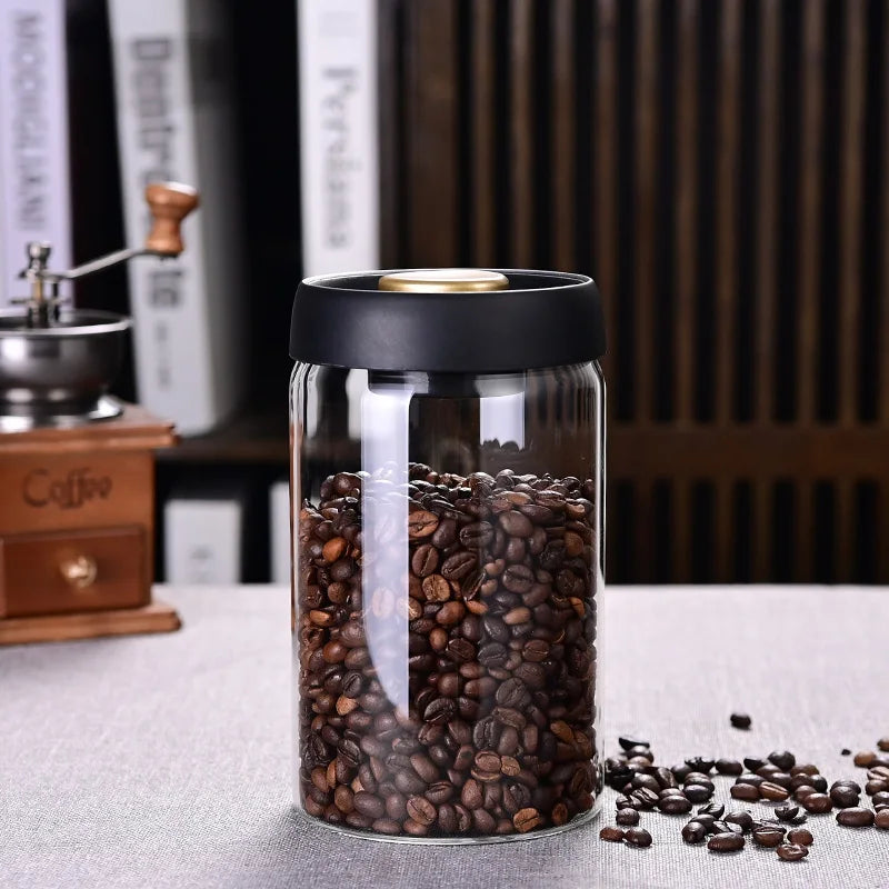 Pote Hermético a Vácuo para Café em Grãos – Vidro com Tampa de Preservação de Aroma e Frescor