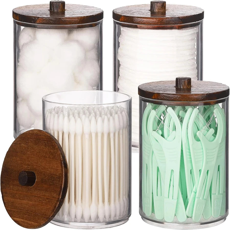 Kit Organizador para Banheiro em Acrílico Transparente – Porta Cotonetes, Algodão e Acessórios (1, 2, 3 ou 4 Peças