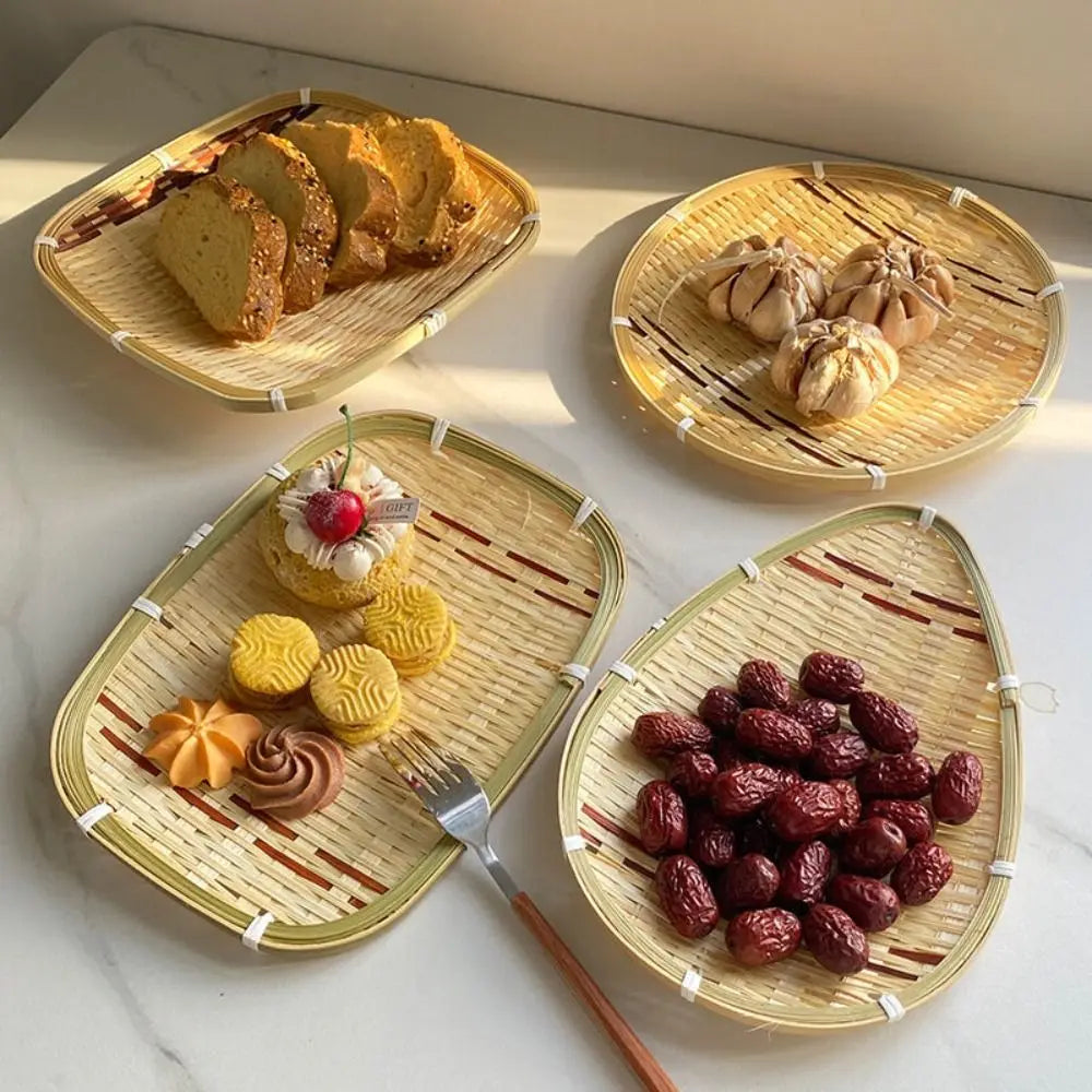 Bandeja Organizadora Trançada para Alimentos-Vegetais - Pães -  Bandeja de servir em Bambu