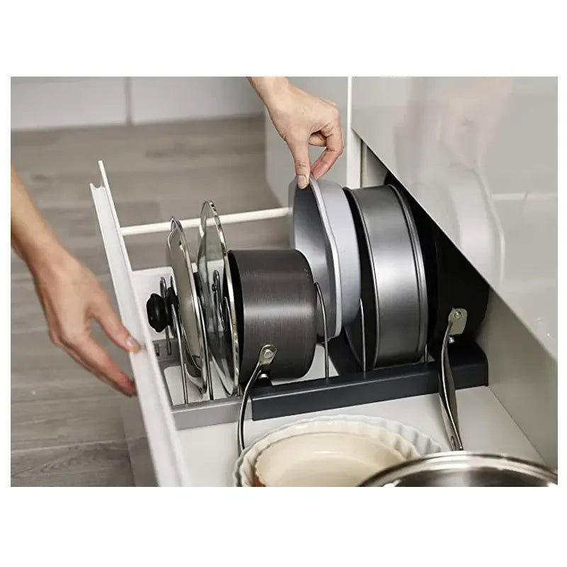 Organizador Expansível para Panelas e Tampas em Aço Inox - 6 compartimentos