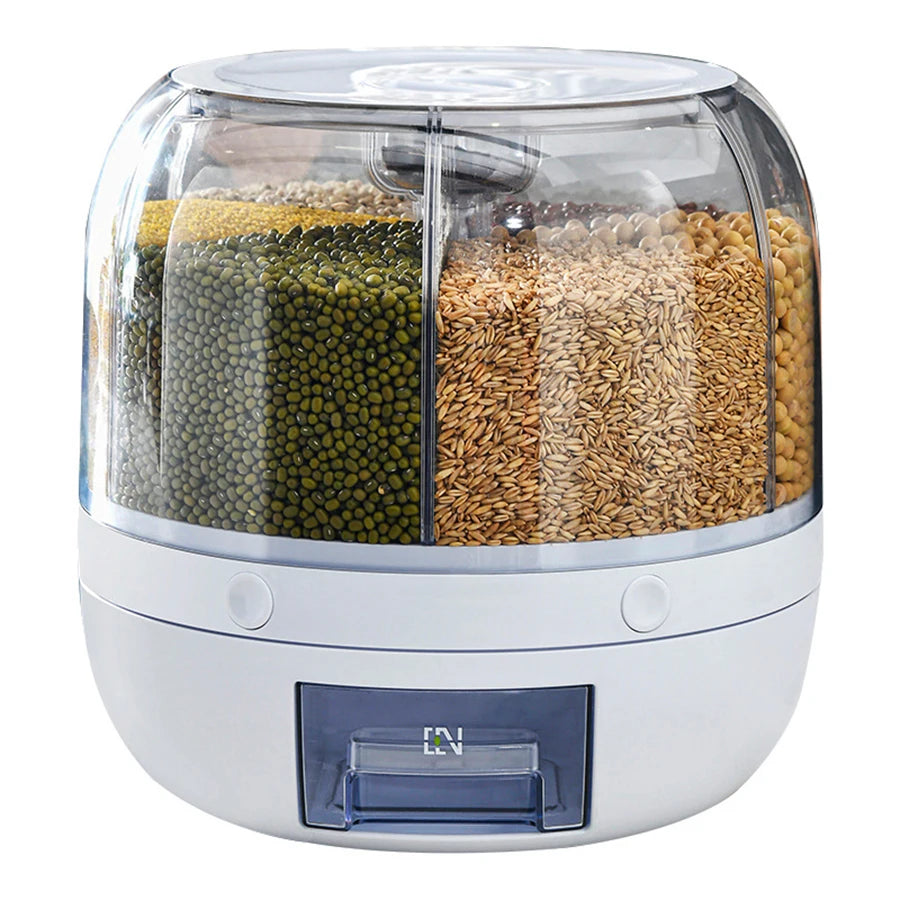 Dispensador de alimentos com rotação de 360° e 6 compartimentos - Recipiente Hermético