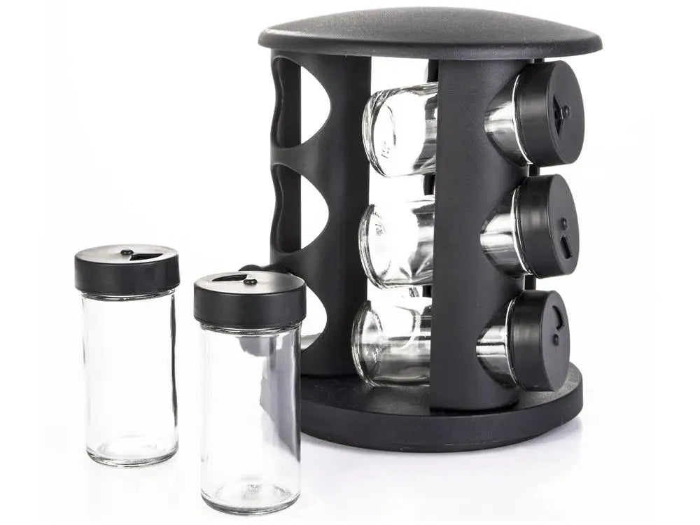 Porta-Tempero de Vidro com Suporte Giratório - 10 Peças