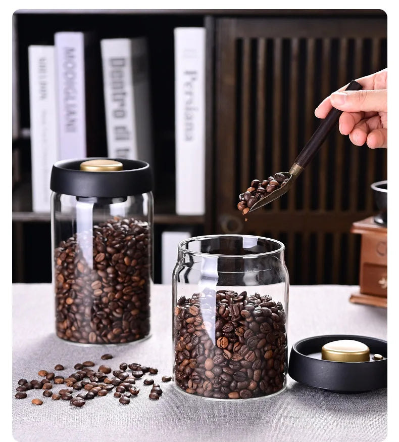 Pote Hermético a Vácuo para Café em Grãos – Vidro com Tampa de Preservação de Aroma e Frescor