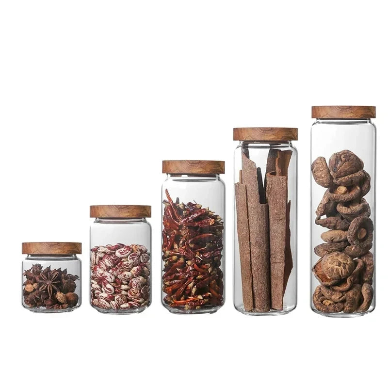 Pote Hermético de Vidro com Tampa de Bambu – Ideal para Café, Cereais, Grãos e Temperos
