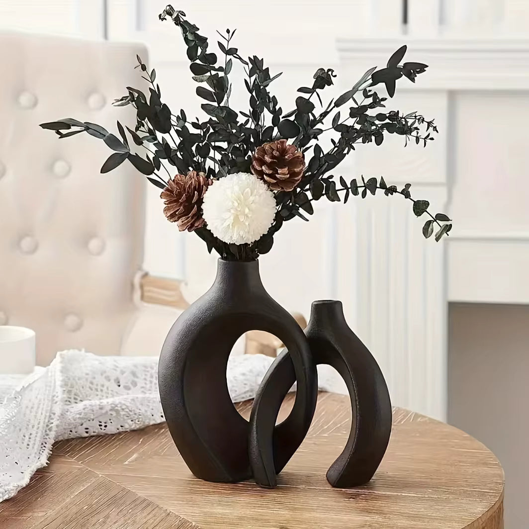 Kit com 2 Vasos Elegante Decorativos Nórdicos Vazados em Cerâmica